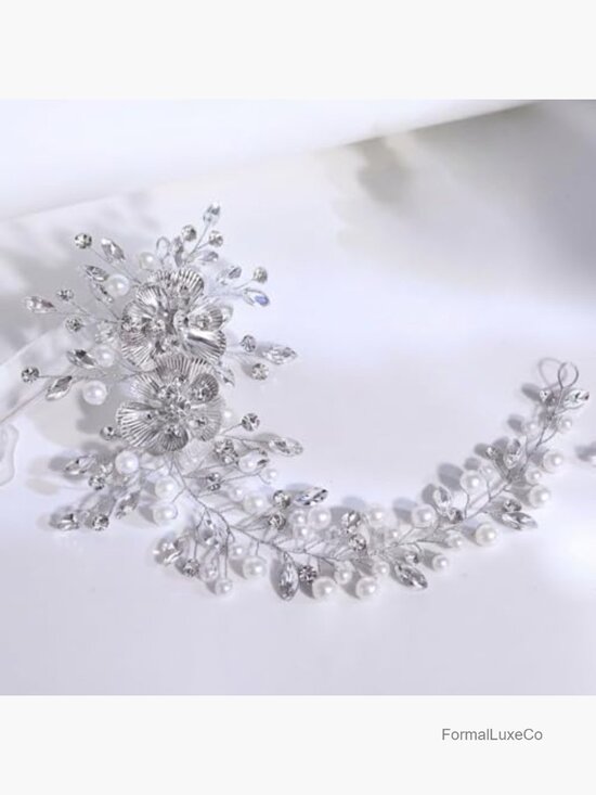 Rhinestone Flower Bridal Headband Crystal Pearl Headpiece for Weddings main image 4